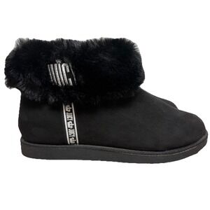 New Juicy Couture Women 10 J-Keera Faux Fur Black Fluffy Ankle Boots Winter Shoe